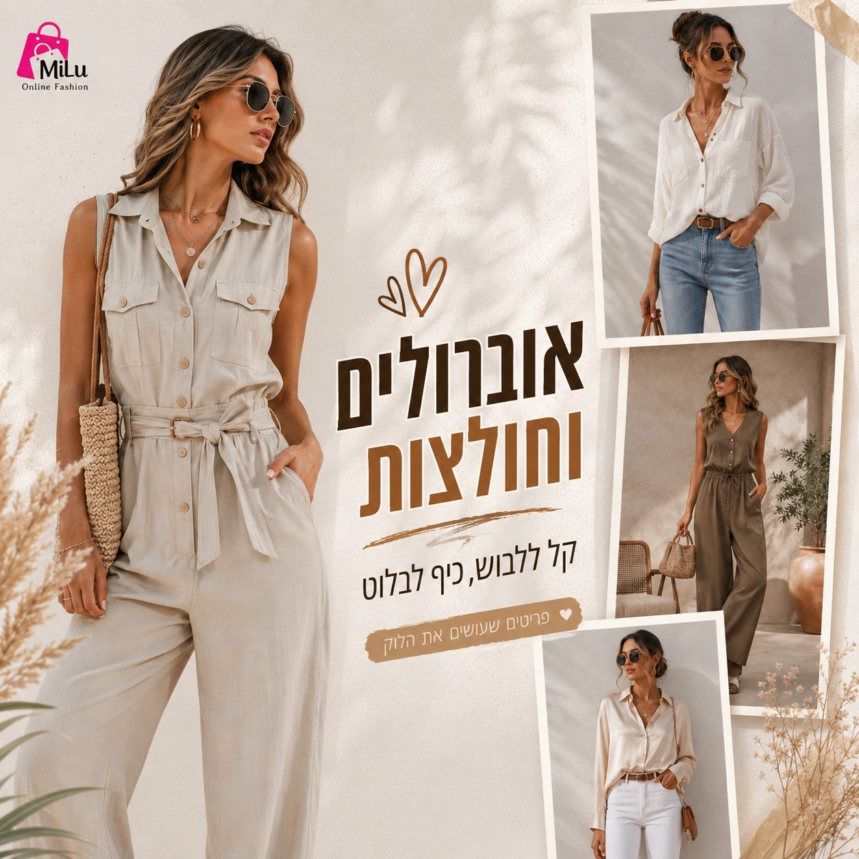 אוברולים וחולצות לנשים ב-Milu עם פריטים קלילים, מחמיאים וטרנדיים ללוק יומי ואלגנטי