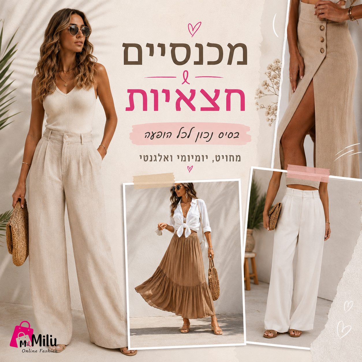 מכנסיים וחצאיות לנשים ב-Milu עם גזרות מחמיאות ללוק יומי, ערב, עבודה וחופשה