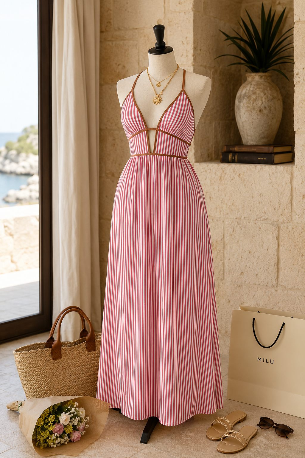 שמלת מקסי קיץ Riviera Stripe לנשים בעיצוב פסים, גב פתוח וגזרה נשפכת לחופשה, ים, אילת ויציאה קלילה