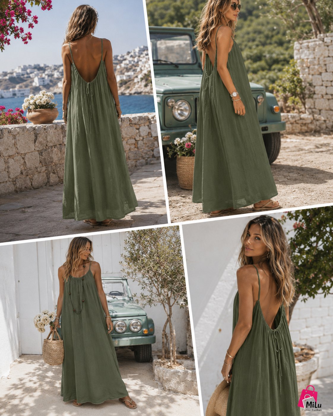 שמלת קיץ ארוכה לנשים עם מפתח וי
