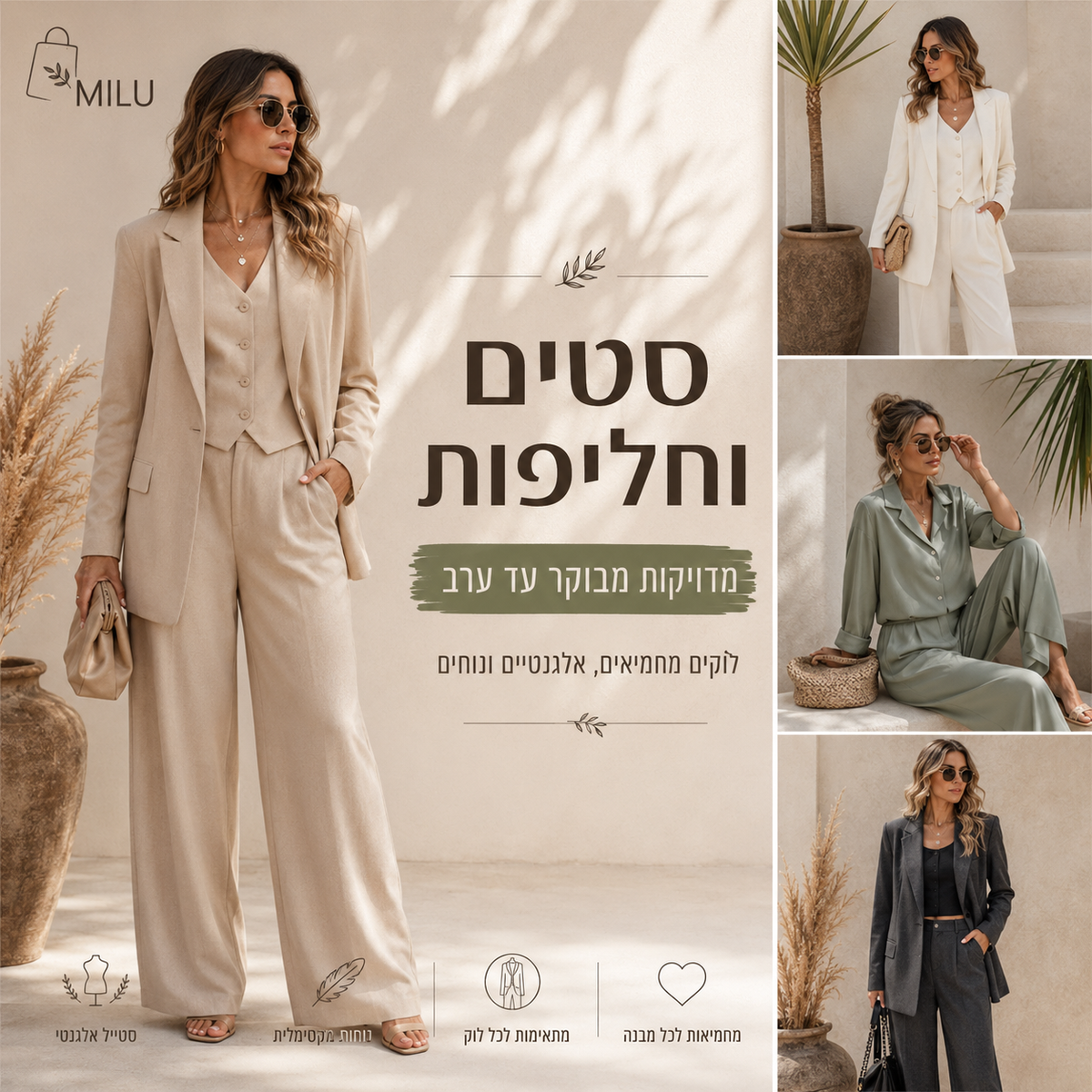 חליפות לנשים ב-Milu עם סטים אלגנטיים, חליפות קיץ ולוקים מחויטים ליום ולערב