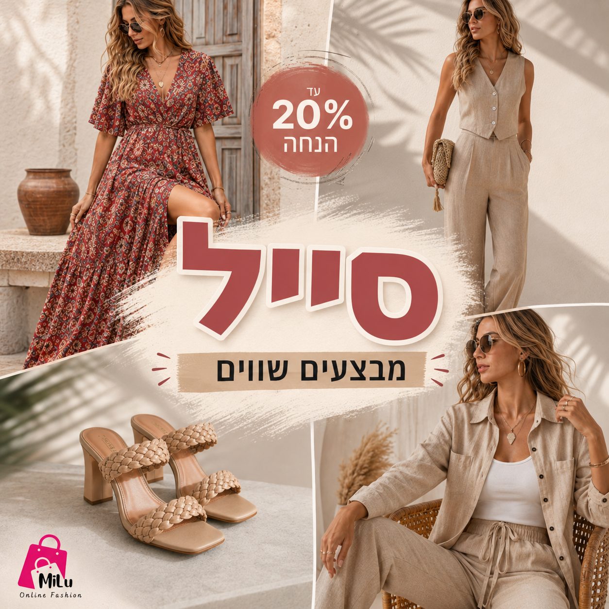 מבצעים על בגדי נשים ב-Milu כולל שמלות, חליפות, נעליים ואוברולים בסטייל נשי